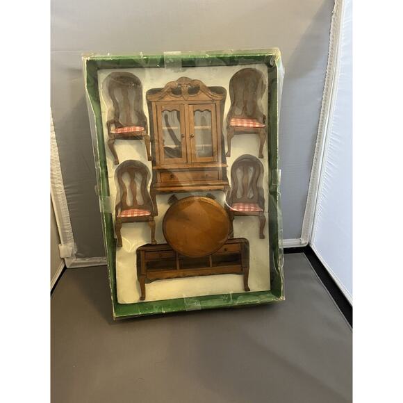 VTG NEW Albert E Price Doll House Furniture 7 Piece Brown Dining Room - Picture 2 of 7